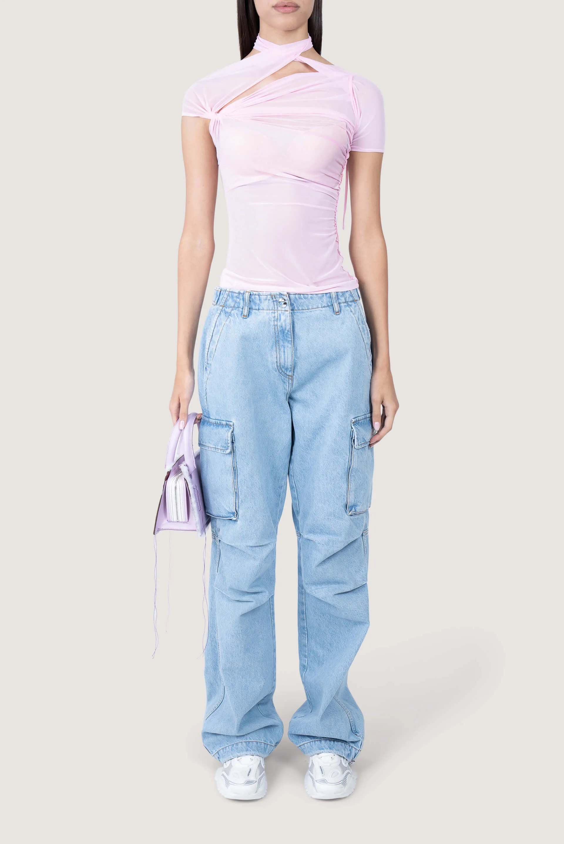 Asymmetric Draped Mesh Top