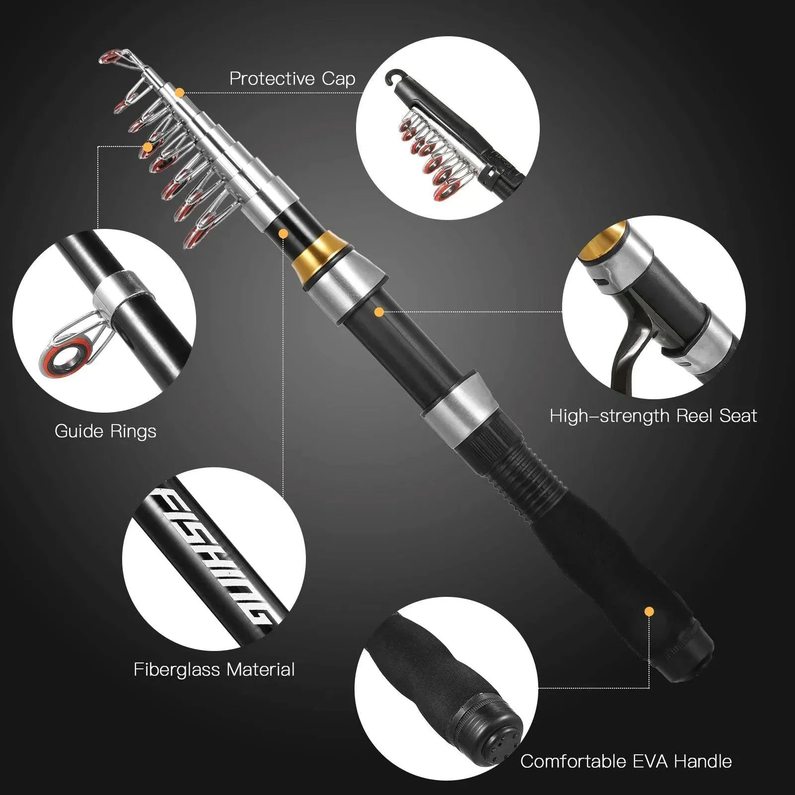 Fishing Rod Telescopic Fishing Pole Spinning Reel Combo Kit Fishing Line Lures Hooks Swivels Set Fishing Accessories Tackle Box