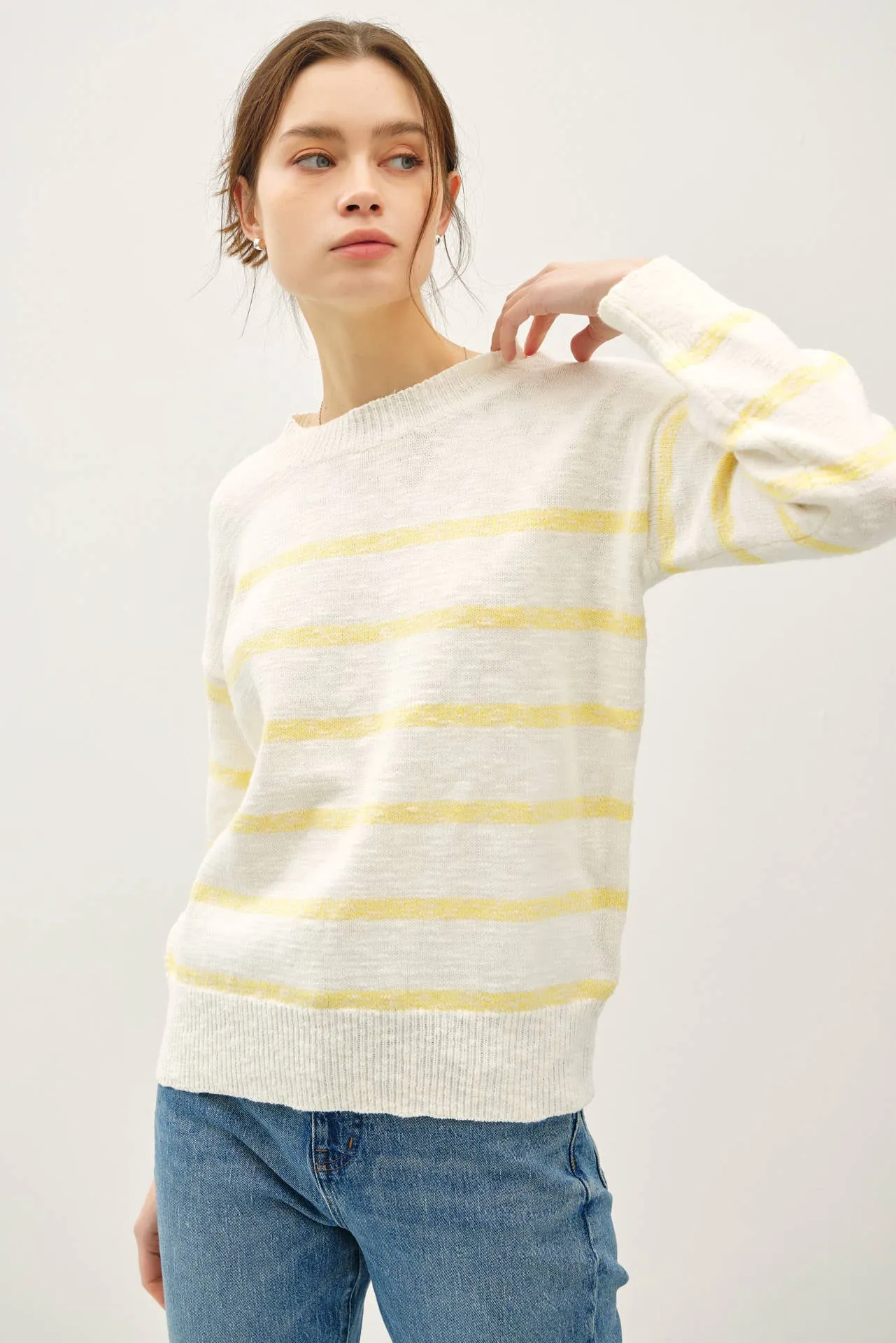 HEATHER STRIPED LONG SLEEVE SWEATER