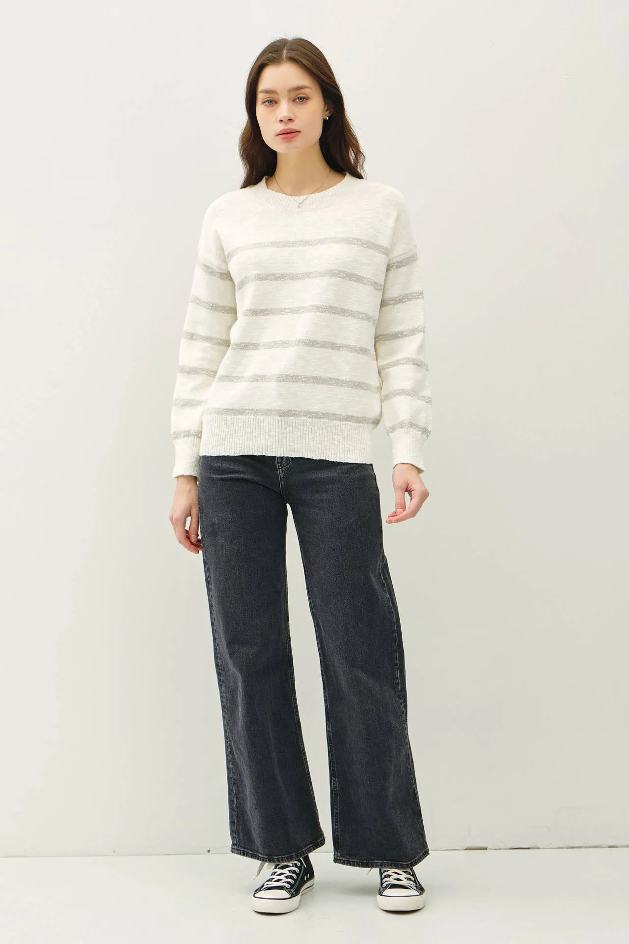 HEATHER STRIPED LONG SLEEVE SWEATER