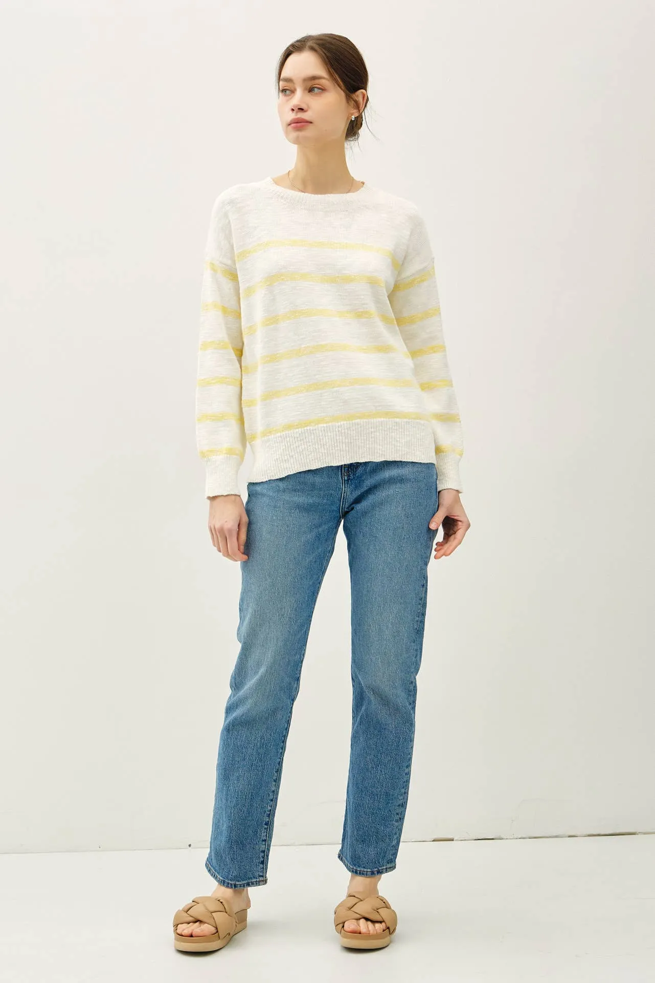 HEATHER STRIPED LONG SLEEVE SWEATER