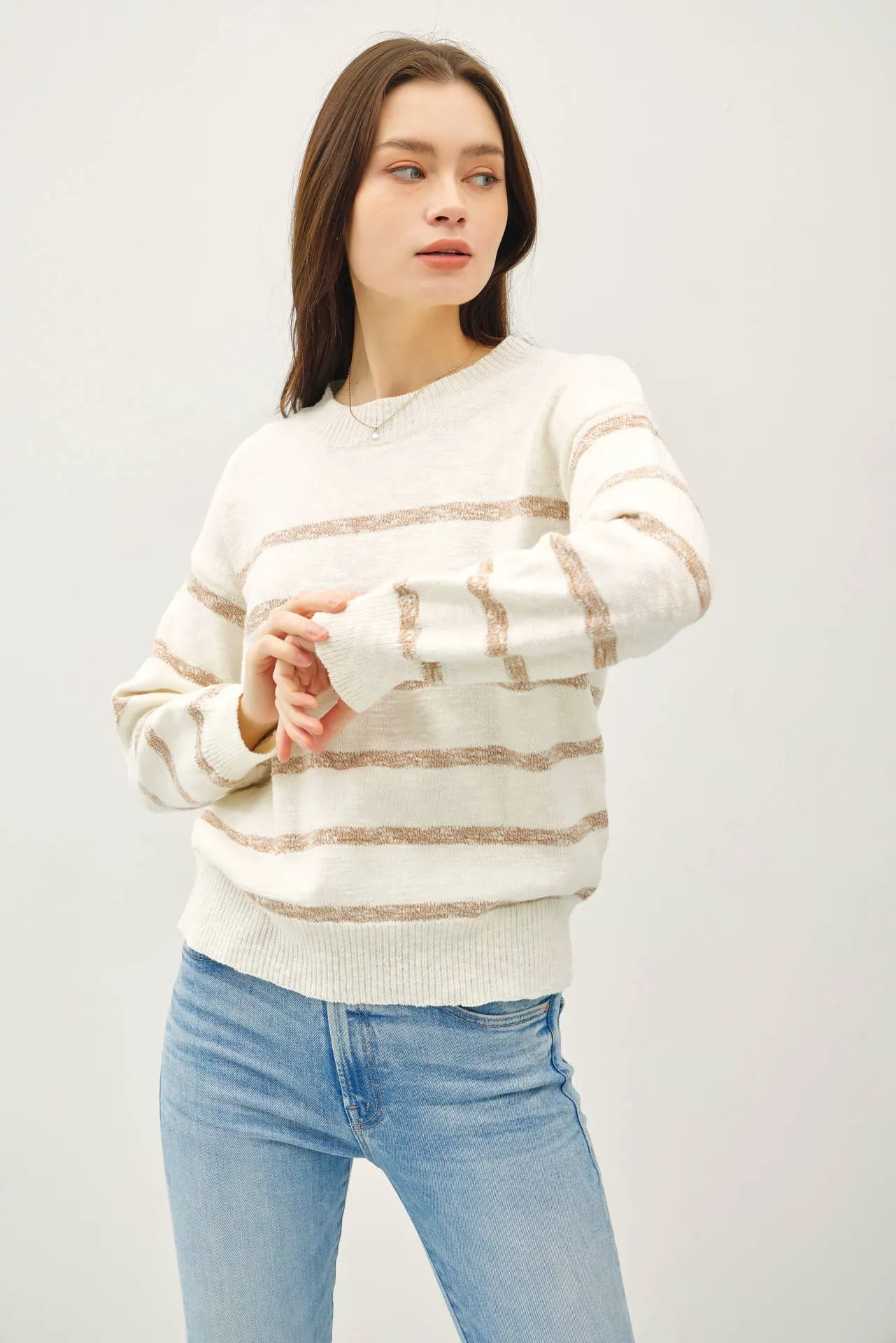 HEATHER STRIPED LONG SLEEVE SWEATER