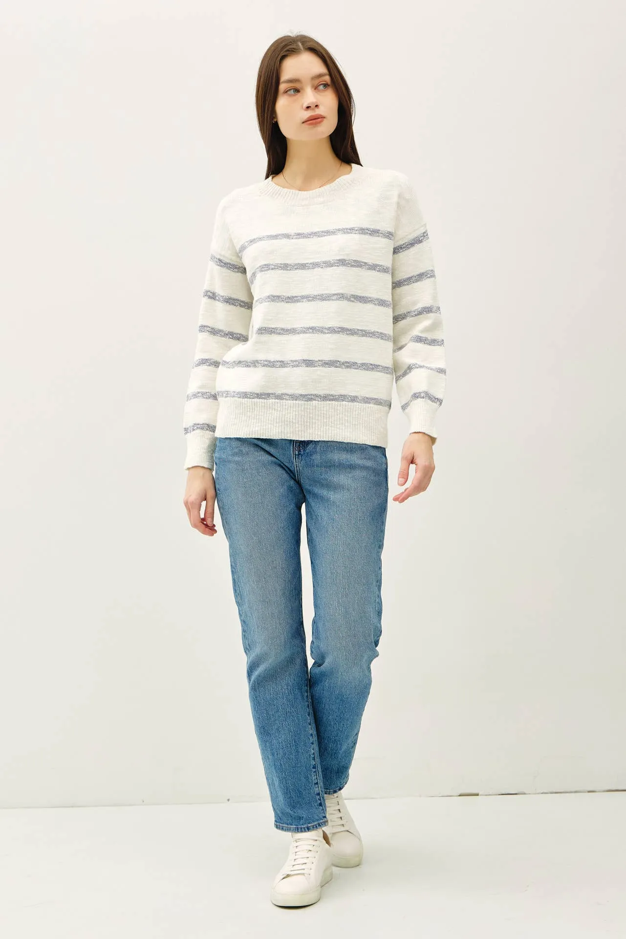 HEATHER STRIPED LONG SLEEVE SWEATER