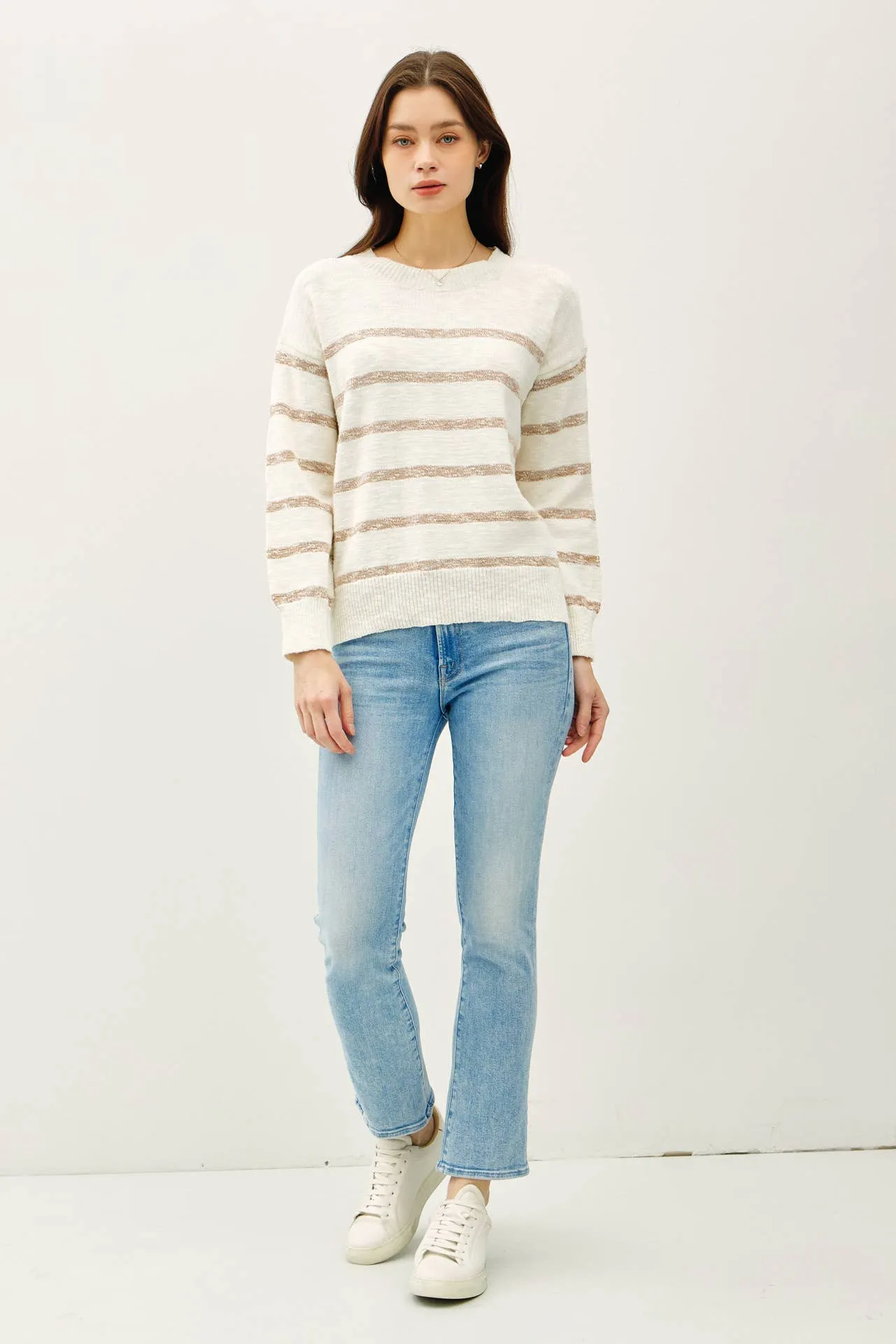 HEATHER STRIPED LONG SLEEVE SWEATER