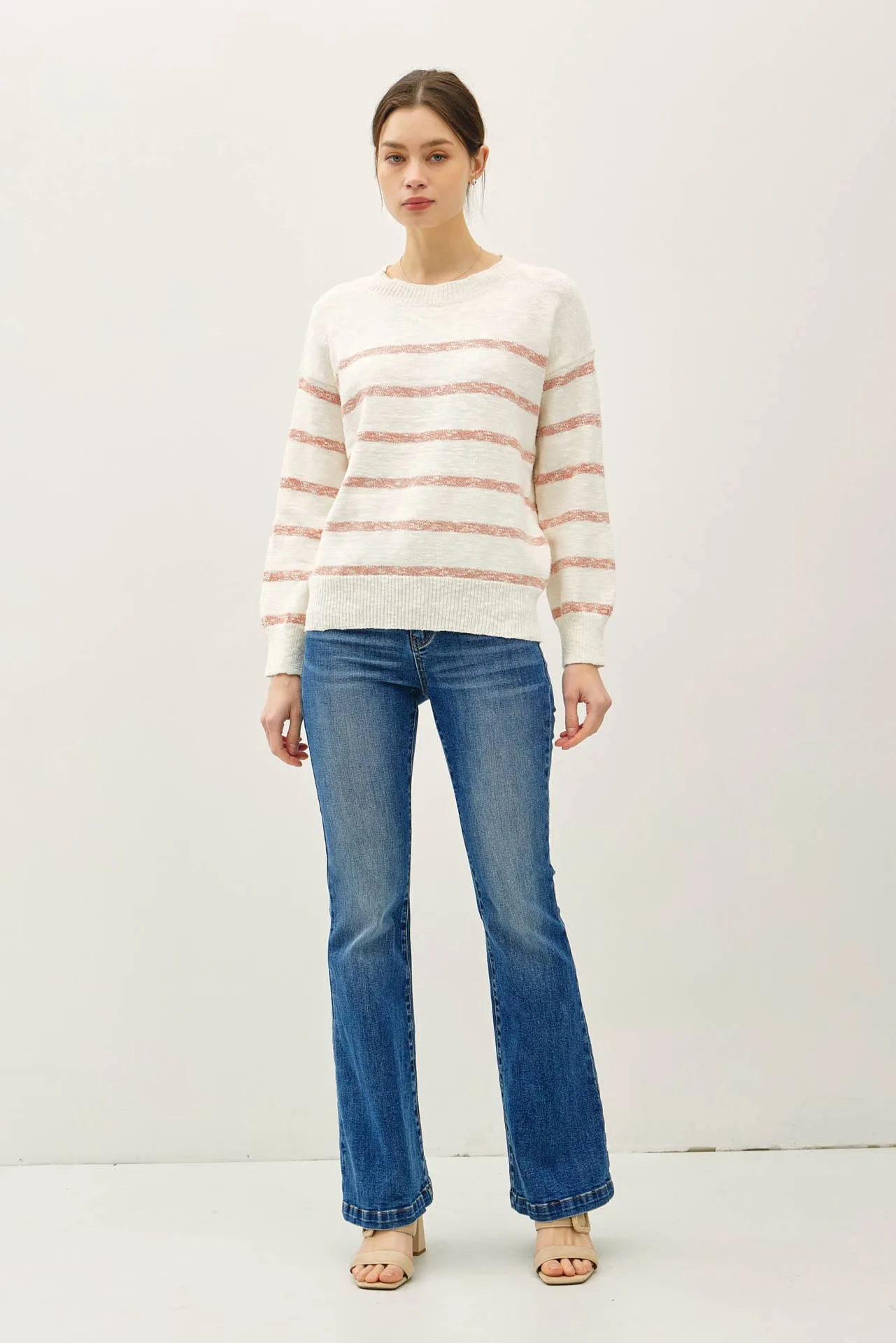 HEATHER STRIPED LONG SLEEVE SWEATER