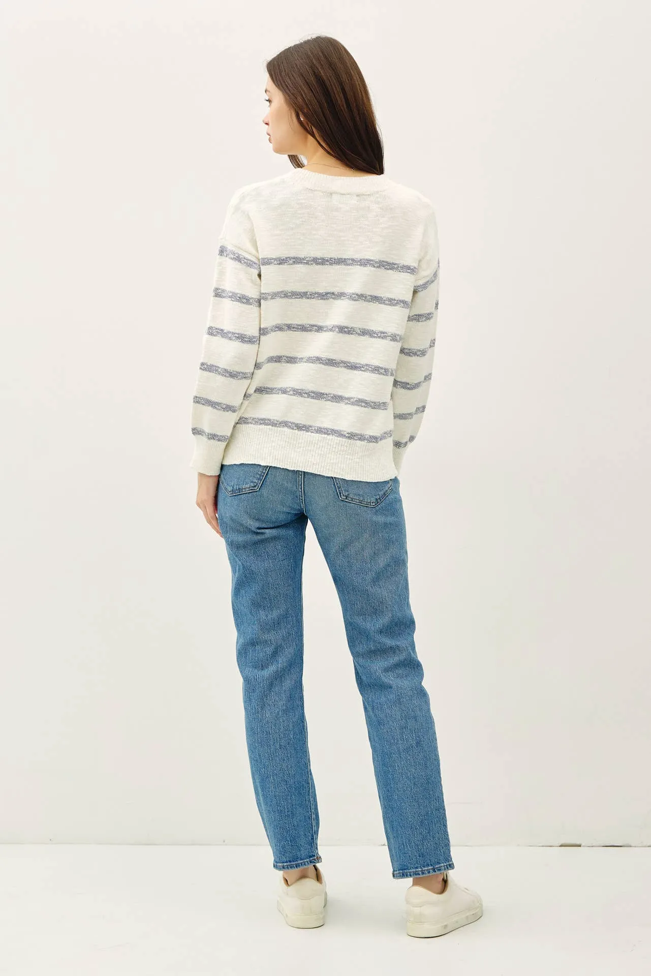 HEATHER STRIPED LONG SLEEVE SWEATER