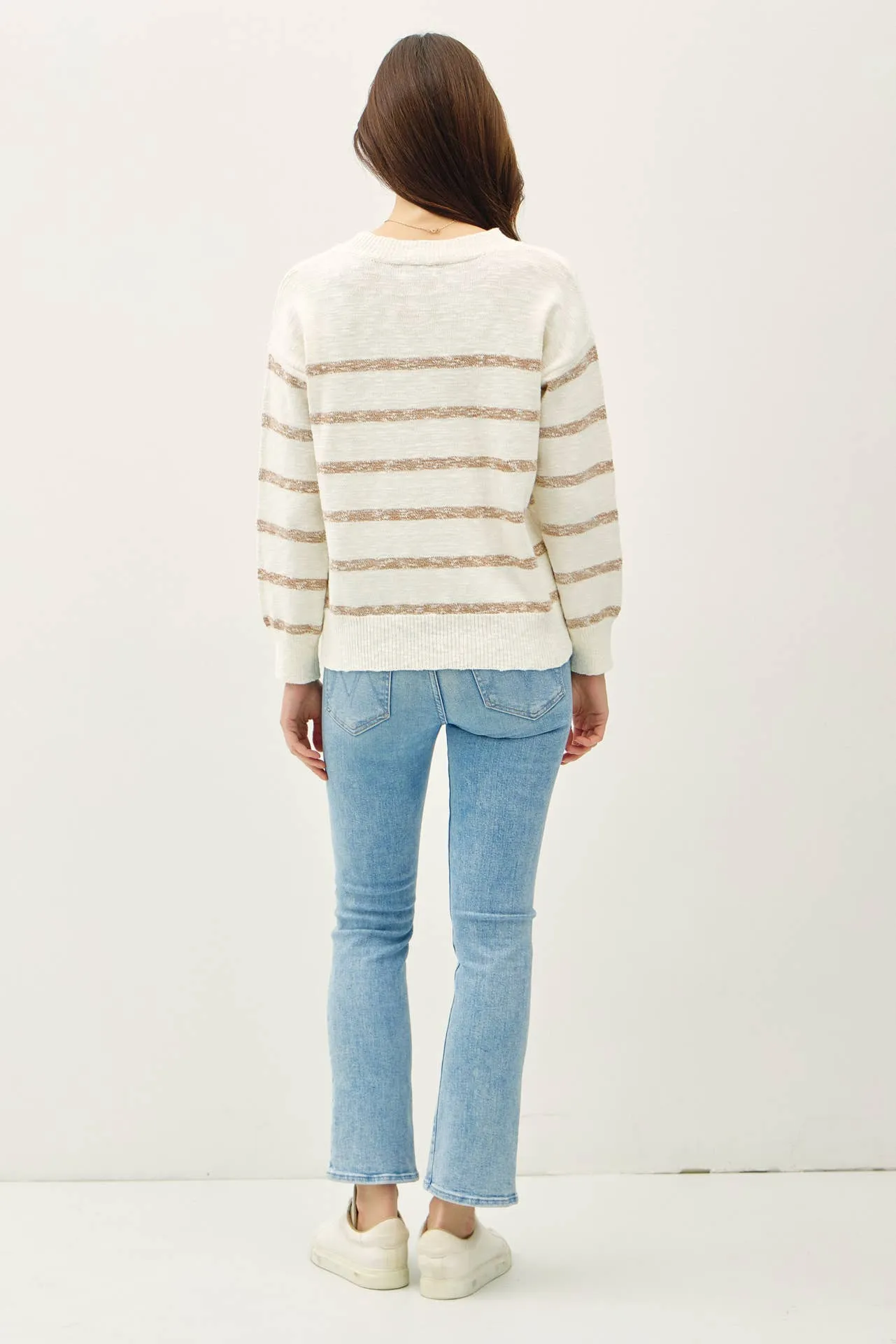 HEATHER STRIPED LONG SLEEVE SWEATER