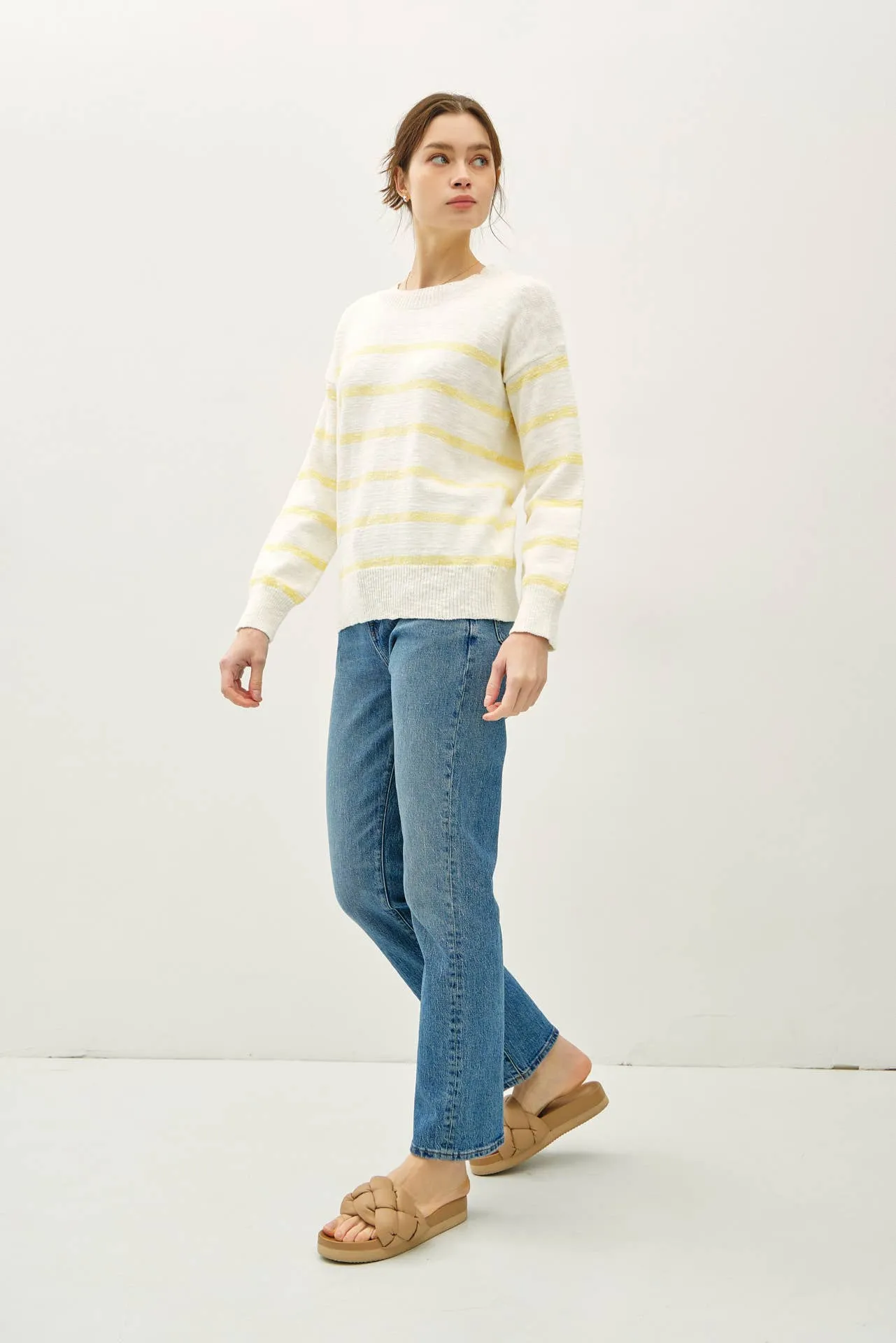 HEATHER STRIPED LONG SLEEVE SWEATER