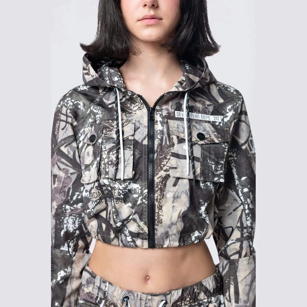 Hooded Utility Full Zip Jacket - Olive Hunting Camo