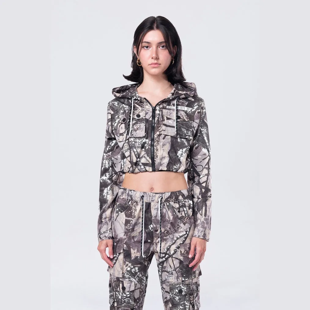 Hooded Utility Full Zip Jacket - Olive Hunting Camo