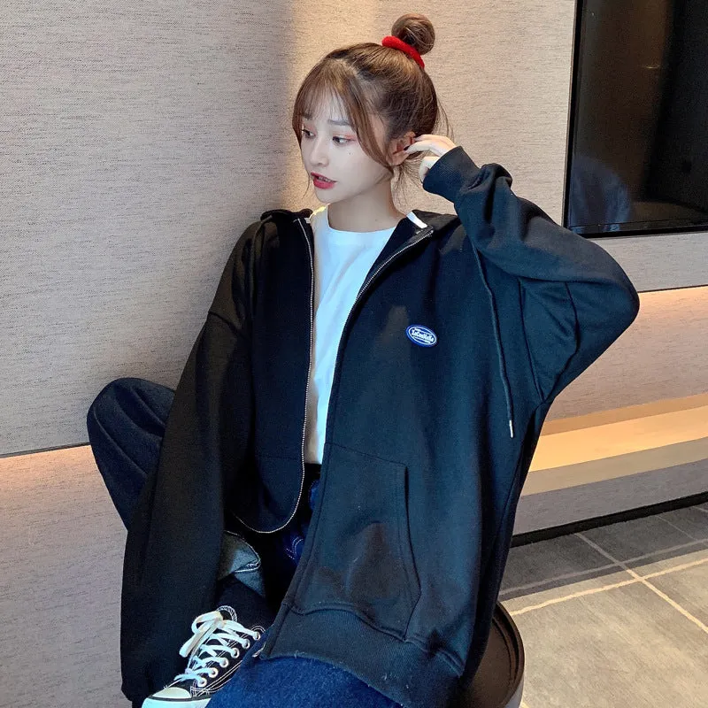 Korean INS Thin Women Hooded Slim-Look Zipper Cardigan Tops Sweatshirt