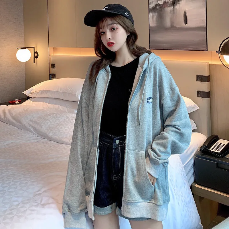 Korean INS Thin Women Hooded Slim-Look Zipper Cardigan Tops Sweatshirt