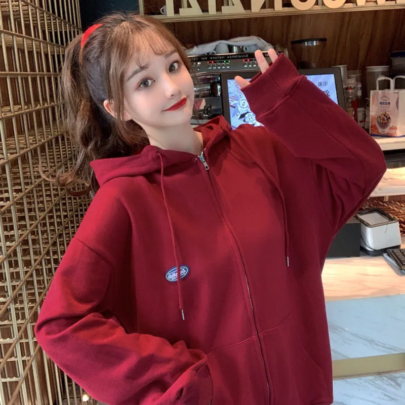 Korean INS Thin Women Hooded Slim-Look Zipper Cardigan Tops Sweatshirt
