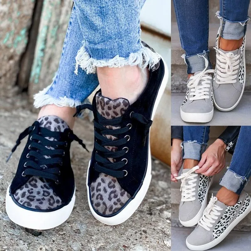 Lace Up Leopard Canvas Shoes