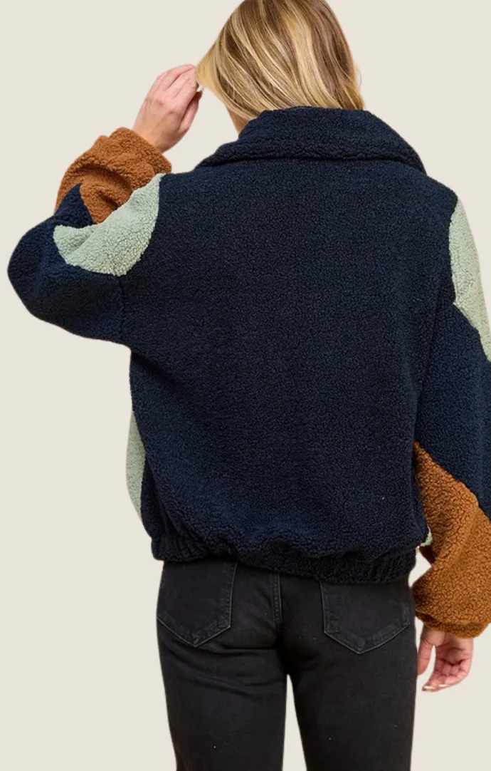 Maeve Sage Color Block Sherpa Jacket