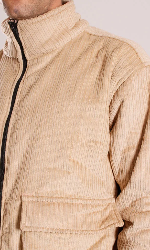 o199945-ZIP-UP CORDUROY JACKET - BEIGE