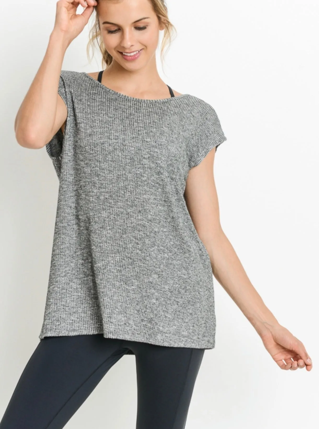 Overlay Back Short Sleeve Flow Top