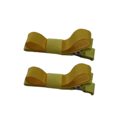 School Hair Accessories - Deluxe Hair Clips 2 Colour option (Set of 2) Lemon Base & Centre Ribbon (36 colours top)