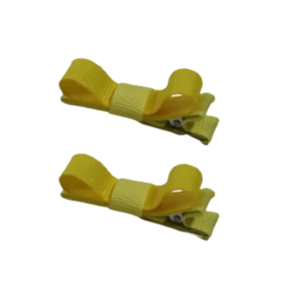 School Hair Accessories - Deluxe Hair Clips 2 Colour option (Set of 2) Lemon Base & Centre Ribbon (36 colours top)