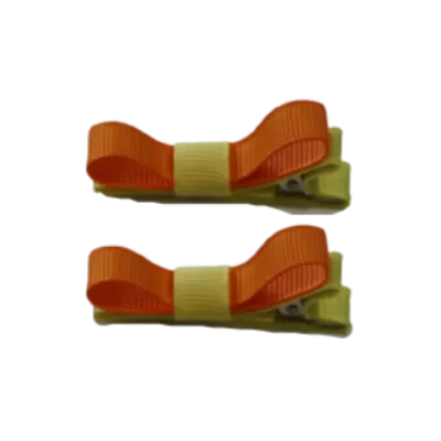 School Hair Accessories - Deluxe Hair Clips 2 Colour option (Set of 2) Lemon Base & Centre Ribbon (36 colours top)