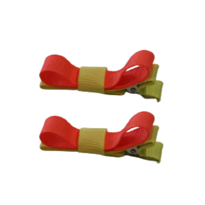 School Hair Accessories - Deluxe Hair Clips 2 Colour option (Set of 2) Lemon Base & Centre Ribbon (36 colours top)