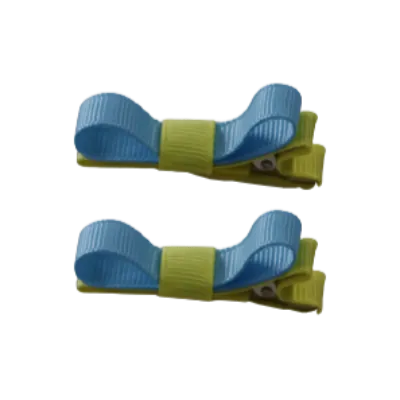 School Hair Accessories - Deluxe Hair Clips 2 Colour option (Set of 2) Lemon Base & Centre Ribbon (36 colours top)