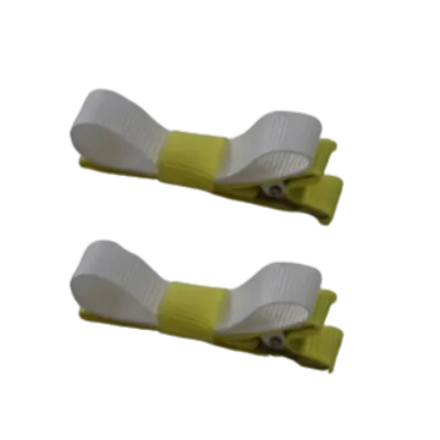 School Hair Accessories - Deluxe Hair Clips 2 Colour option (Set of 2) Lemon Base & Centre Ribbon (36 colours top)