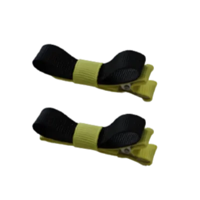 School Hair Accessories - Deluxe Hair Clips 2 Colour option (Set of 2) Lemon Base & Centre Ribbon (36 colours top)