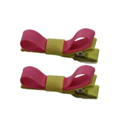 School Hair Accessories - Deluxe Hair Clips 2 Colour option (Set of 2) Lemon Base & Centre Ribbon (36 colours top)