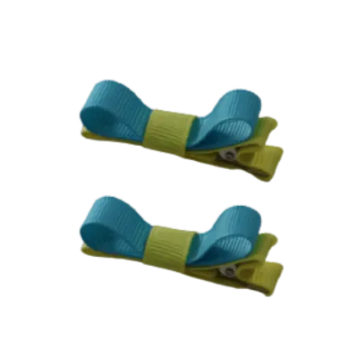 School Hair Accessories - Deluxe Hair Clips 2 Colour option (Set of 2) Lemon Base & Centre Ribbon (36 colours top)