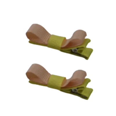 School Hair Accessories - Deluxe Hair Clips 2 Colour option (Set of 2) Lemon Base & Centre Ribbon (36 colours top)