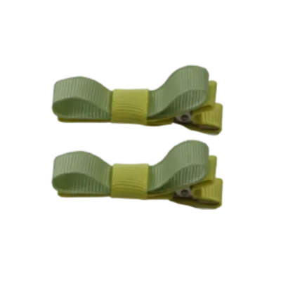 School Hair Accessories - Deluxe Hair Clips 2 Colour option (Set of 2) Lemon Base & Centre Ribbon (36 colours top)