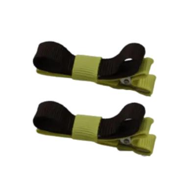 School Hair Accessories - Deluxe Hair Clips 2 Colour option (Set of 2) Lemon Base & Centre Ribbon (36 colours top)