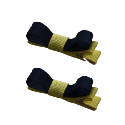 School Hair Accessories - Deluxe Hair Clips 2 Colour option (Set of 2) Lemon Base & Centre Ribbon (36 colours top)