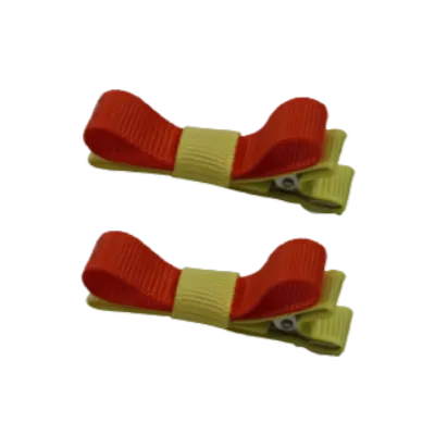 School Hair Accessories - Deluxe Hair Clips 2 Colour option (Set of 2) Lemon Base & Centre Ribbon (36 colours top)