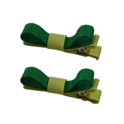 School Hair Accessories - Deluxe Hair Clips 2 Colour option (Set of 2) Lemon Base & Centre Ribbon (36 colours top)