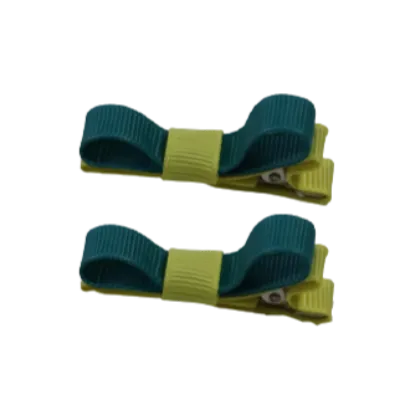 School Hair Accessories - Deluxe Hair Clips 2 Colour option (Set of 2) Lemon Base & Centre Ribbon (36 colours top)