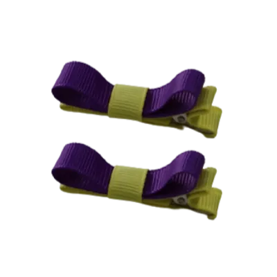 School Hair Accessories - Deluxe Hair Clips 2 Colour option (Set of 2) Lemon Base & Centre Ribbon (36 colours top)