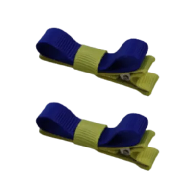School Hair Accessories - Deluxe Hair Clips 2 Colour option (Set of 2) Lemon Base & Centre Ribbon (36 colours top)