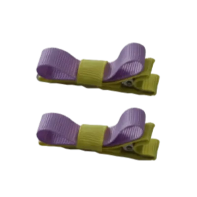 School Hair Accessories - Deluxe Hair Clips 2 Colour option (Set of 2) Lemon Base & Centre Ribbon (36 colours top)
