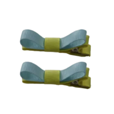 School Hair Accessories - Deluxe Hair Clips 2 Colour option (Set of 2) Lemon Base & Centre Ribbon (36 colours top)