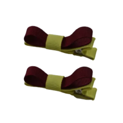 School Hair Accessories - Deluxe Hair Clips 2 Colour option (Set of 2) Lemon Base & Centre Ribbon (36 colours top)