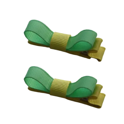 School Hair Accessories - Deluxe Hair Clips 2 Colour option (Set of 2) Lemon Base & Centre Ribbon (36 colours top)