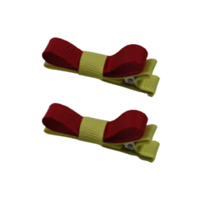 School Hair Accessories - Deluxe Hair Clips 2 Colour option (Set of 2) Lemon Base & Centre Ribbon (36 colours top)