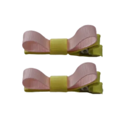 School Hair Accessories - Deluxe Hair Clips 2 Colour option (Set of 2) Lemon Base & Centre Ribbon (36 colours top)