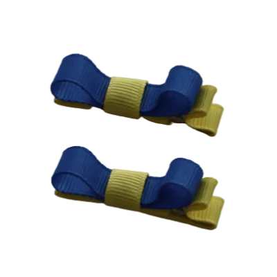 School Hair Accessories - Deluxe Hair Clips 2 Colour option (Set of 2) Lemon Base & Centre Ribbon (36 colours top)