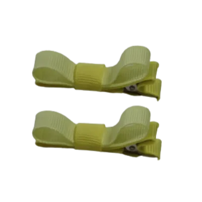 School Hair Accessories - Deluxe Hair Clips 2 Colour option (Set of 2) Lemon Base & Centre Ribbon (36 colours top)