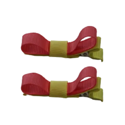 School Hair Accessories - Deluxe Hair Clips 2 Colour option (Set of 2) Lemon Base & Centre Ribbon (36 colours top)