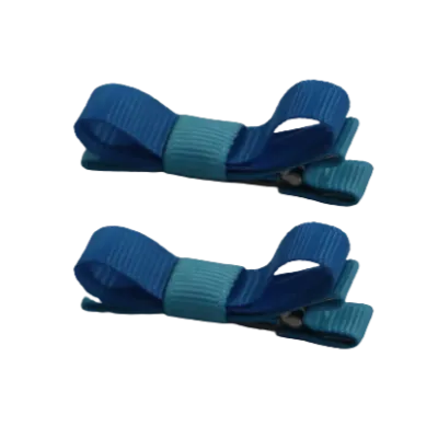 School Hair Accessories - Deluxe Hair Clips 2 Colour option (Set of 2) Misty Turquoise Base & Centre Ribbon (36 colours top)