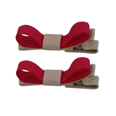 School Hair Accessories - Deluxe Hair Clips 2 Colour option (Set of 2) Nude Base & Centre Ribbon (36 colours top)